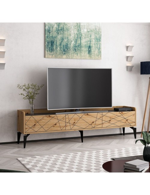 Mobile porta TV Raya rovere nodato 180x35x49H: Stile Geometrico e raffinatezza per un soggiorno di tendenza
