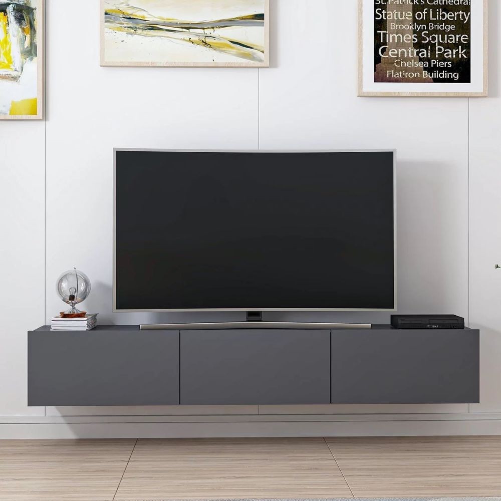 Mobile TV sospeso Rigel antracite 180x32x30H: 3 ante e stile minimal