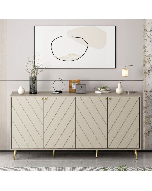 Madia Jana 4 Ante colore cashmere con intagli geometrici maniglie e piedini Oro – Eleganza e Funzionalità per il Tuo Living