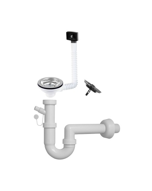 Sifone lavello 1 via attacco 1” ½ con pilettone ECO e scarico lavastoviglie S471710