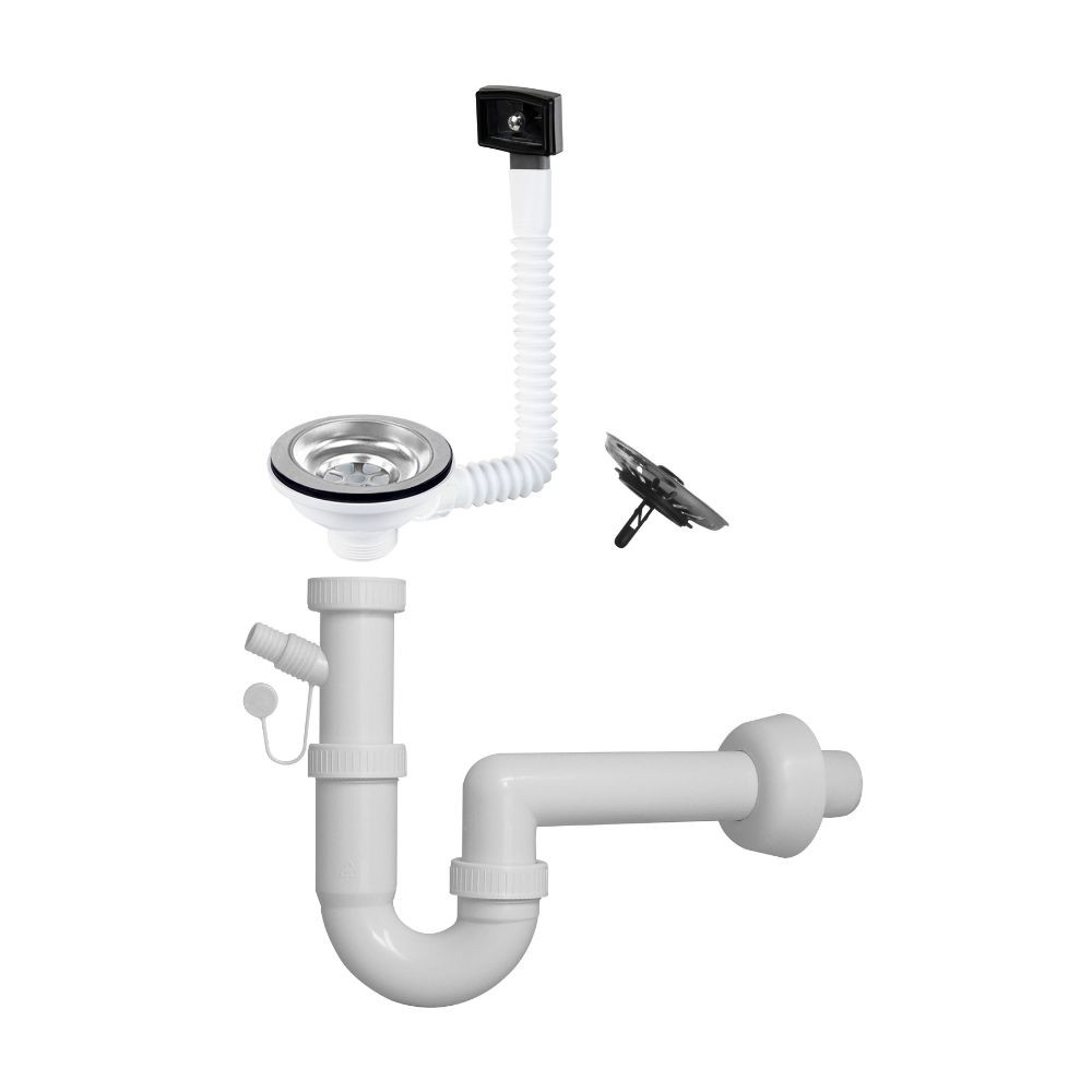 Sifone lavello 1 via attacco 1” ½ con pilettone ECO e scarico lavastoviglie S471710