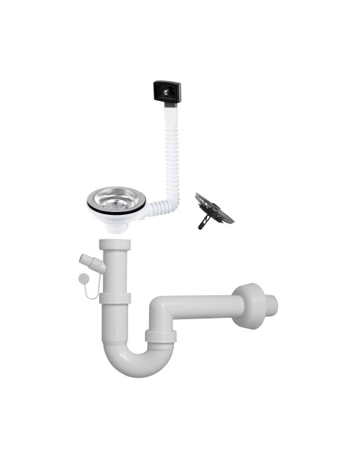Sifone lavello 1 via attacco 1” ½ con pilettone ECO e scarico lavastoviglie S471710