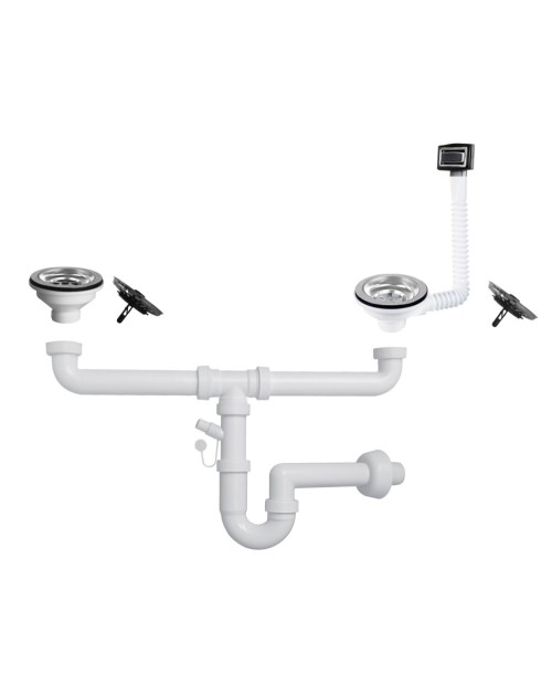 Sifone lavello 2 vie attacco 1” ½ con pilettone ECO e scarico lavastoviglie 351481810