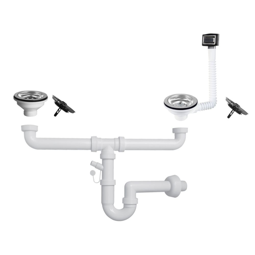 Sifone lavello 2 vie attacco 1” ½ con pilettone ECO e scarico lavastoviglie 351481810
