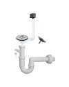 Sifone lavello a quarzo 1 via attacco 1” ½ con pilettone ECO troppopieno rettangolare griglia inox SIFONEQUA1V