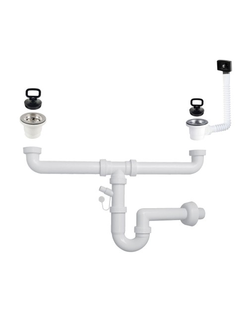 Sifone lavello 2 vie attacco 1” ½ con piletta da 2" e scarico lavastoviglie SIFONE2VCONCEPT