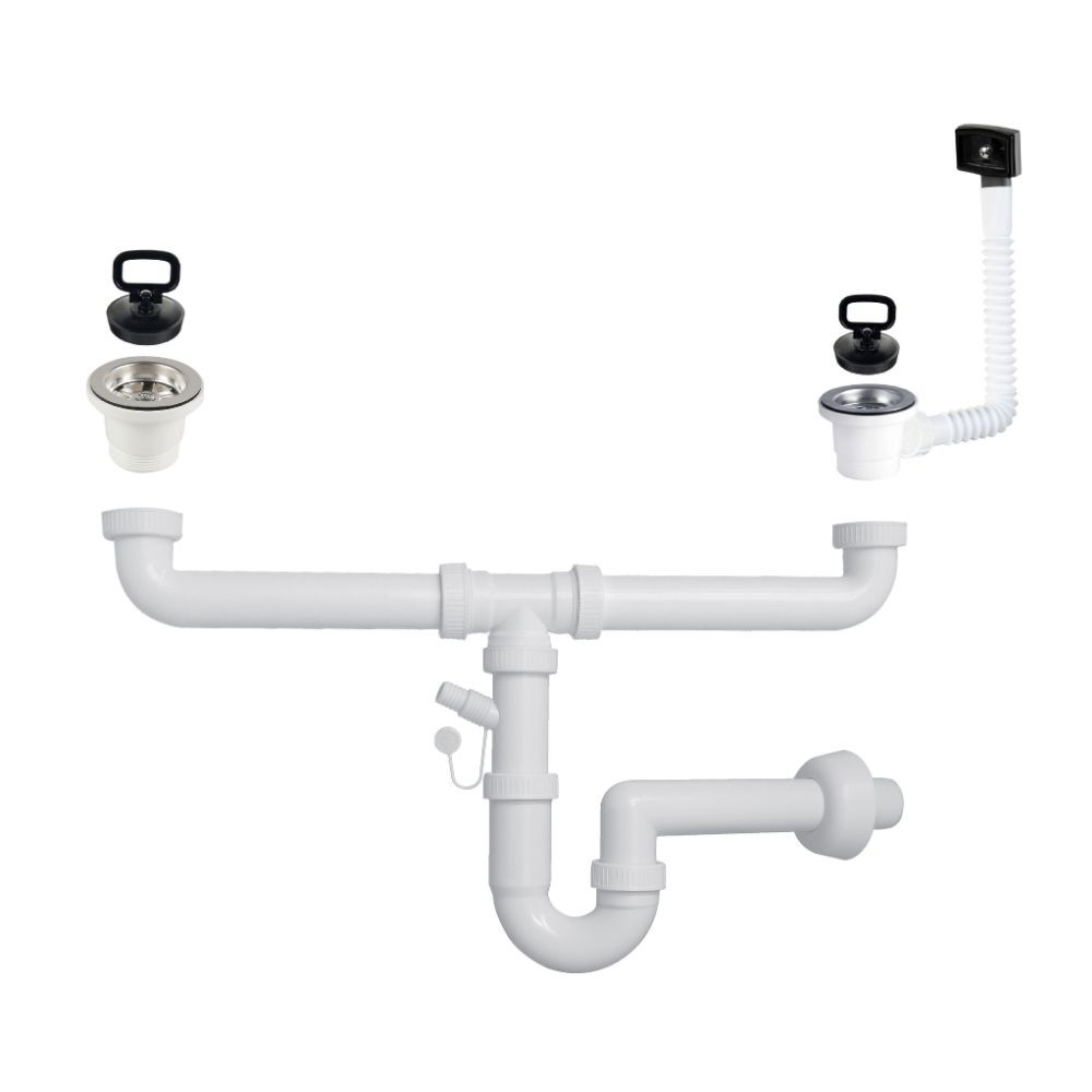 Sifone lavello 2 vie attacco 1” ½ con piletta da 2" e scarico lavastoviglie SIFONE2VCONCEPT