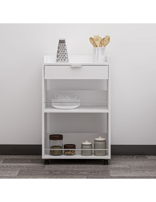 Carrello da cucina con cassetto e vani a giorno Liana bianco 60x45x95H
