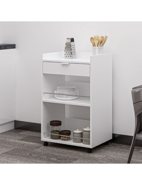 Carrello da cucina con cassetto e vani a giorno Liana bianco 60x45x95H