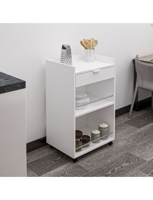 Carrello da cucina con cassetto e vani a giorno Liana bianco 60x45x95H