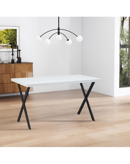 Tavolo fisso rettangolare Brayn colore bianco 139x80x76H gambe in metallo nero