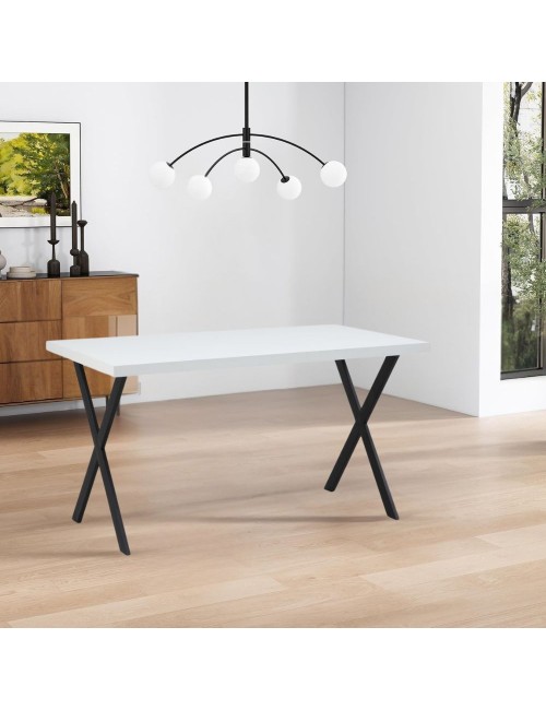 Tavolo fisso rettangolare Brayn colore bianco 139x80x76H gambe in metallo nero