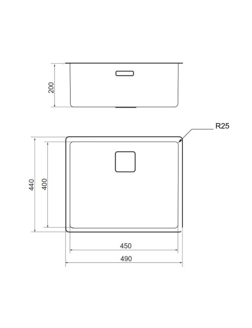 Lavello incasso monovasca sottotop 49x40x20H Vasca45 INOX