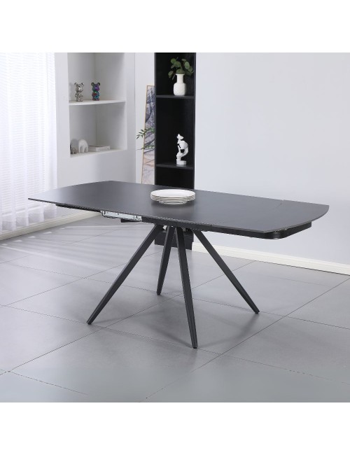 Tavolo girevole allungabile Kitti con piano in ceramica effetto marmo nero opaco 120x88x76H