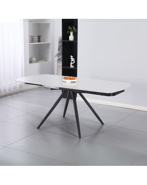 Tavolo girevole allungabile Kitti con piano in ceramica effetto marmo larice beige 120x88x76H