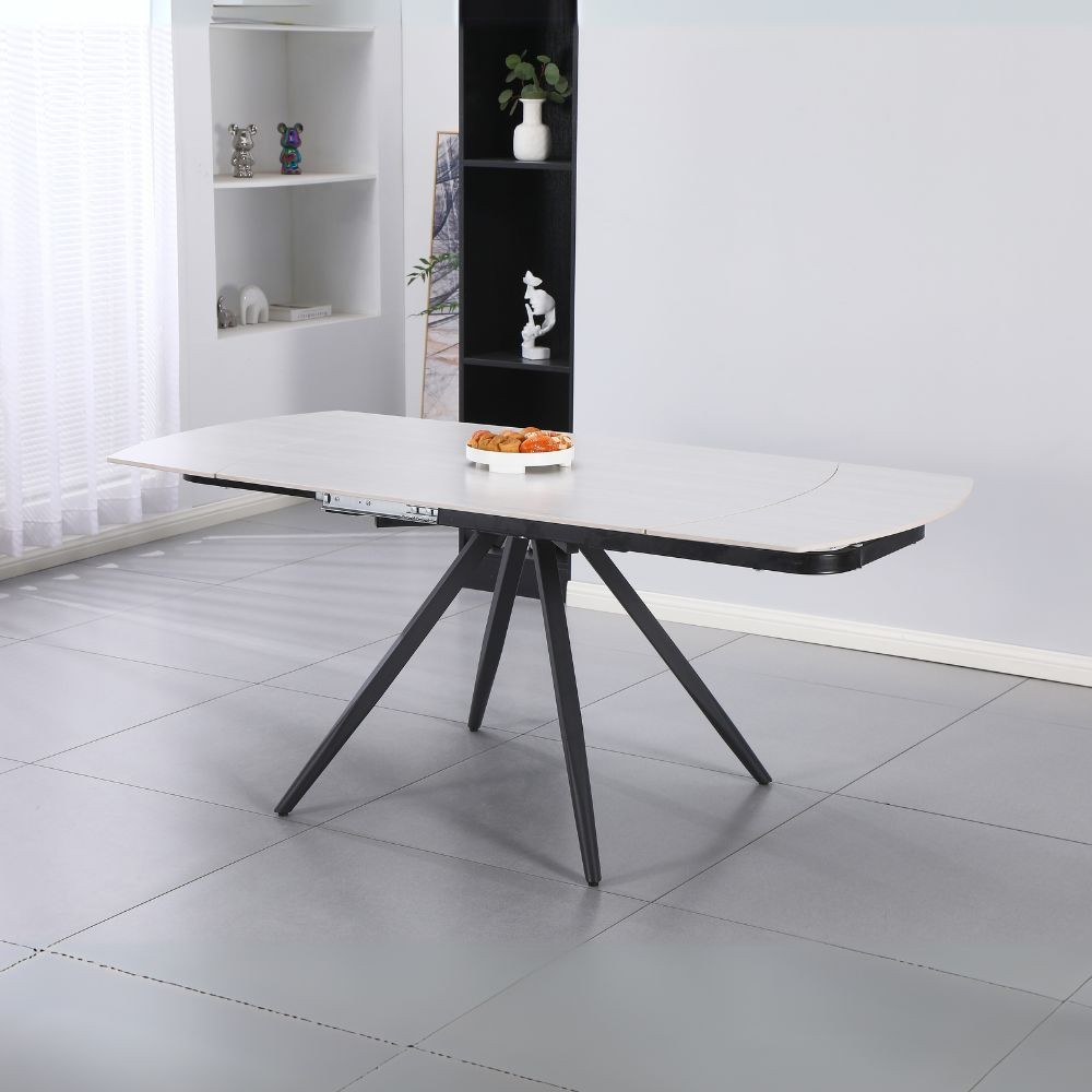 Tavolo girevole allungabile Kitti con piano in ceramica effetto marmo larice beige 120x88x76H