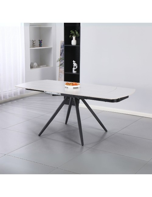 Tavolo girevole allungabile Kitti con piano in ceramica effetto marmo larice beige 120x88x76H