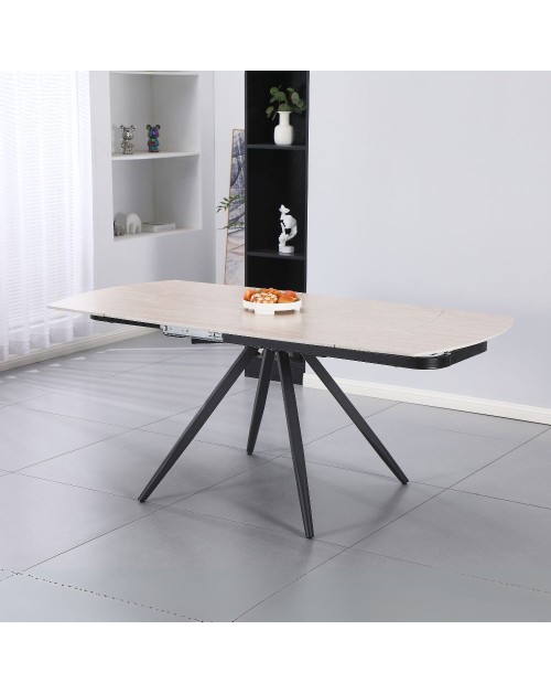 Tavolo girevole allungabile Kitti con piano in ceramica effetto marmo travertino 120x88x76H