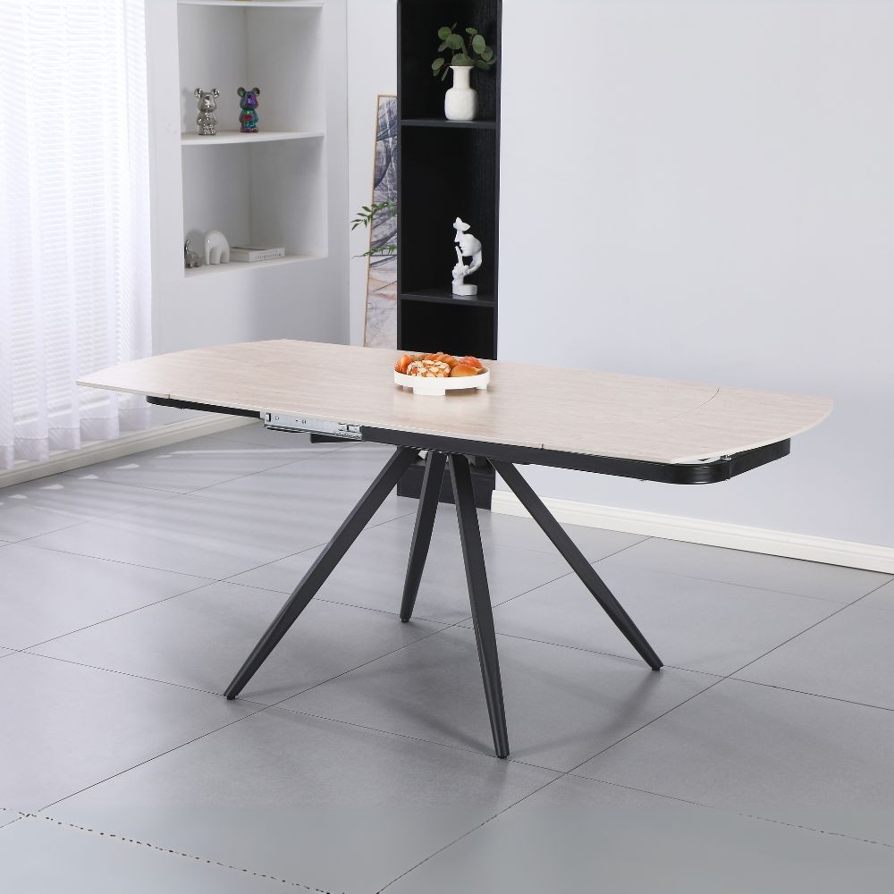 Tavolo girevole allungabile Kitti con piano in ceramica effetto marmo travertino 120x88x76H