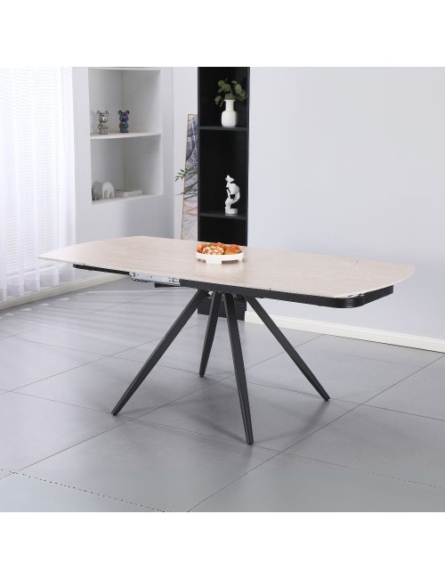 Tavolo girevole allungabile Kitti con piano in ceramica effetto marmo travertino 120x88x76H