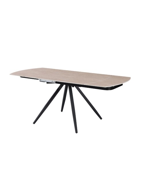 Tavolo girevole allungabile Kitti con piano in ceramica effetto marmo travertino 120x88x76H