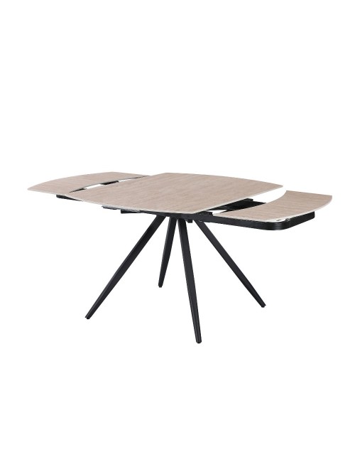 Tavolo girevole allungabile Kitti con piano in ceramica effetto marmo travertino 120x88x76H