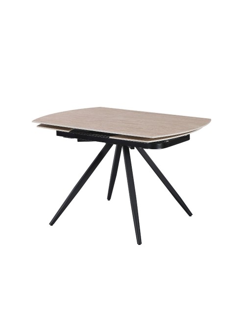 Tavolo girevole allungabile Kitti con piano in ceramica effetto marmo travertino 120x88x76H