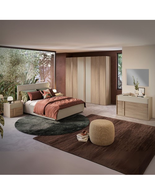 Camera da letto Faba con armadio noce e talco e letto contenitore Parigi