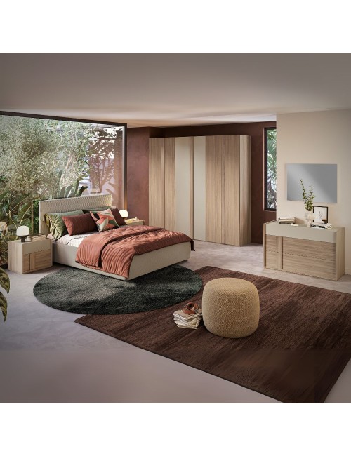 Camera da letto Faba con armadio noce e talco e letto contenitore Parigi