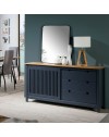 Credenza Bruna in legno massiccio colore grigio antracite e pino 150x40x80H - Anta scorrevole e 3 cassetti