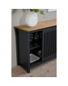 Credenza Bruna in legno massiccio colore grigio antracite e pino 150x40x80H - Anta scorrevole e 3 cassetti