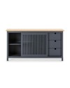 Credenza Bruna in legno massiccio colore grigio antracite e pino 150x40x80H - Anta scorrevole e 3 cassetti