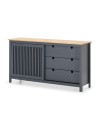 Credenza Bruna in legno massiccio colore grigio antracite e pino 150x40x80H - Anta scorrevole e 3 cassetti