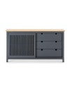 Credenza Bruna in legno massiccio colore grigio antracite e pino 150x40x80H - Anta scorrevole e 3 cassetti