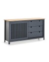 Credenza Bruna in legno massiccio colore grigio antracite e pino 150x40x80H - Anta scorrevole e 3 cassetti