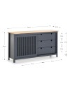 Credenza Bruna in legno massiccio colore grigio antracite e pino 150x40x80H - Anta scorrevole e 3 cassetti