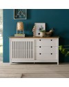 Credenza Bruna in legno massiccio colore bianco e pino 150x40x80H - Anta scorrevole e 3 cassetti