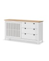 Credenza Bruna in legno massiccio colore bianco e pino 150x40x80H - Anta scorrevole e 3 cassetti