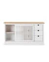 Credenza Bruna in legno massiccio colore bianco e pino 150x40x80H - Anta scorrevole e 3 cassetti