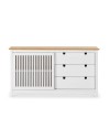 Credenza Bruna in legno massiccio colore bianco e pino 150x40x80H - Anta scorrevole e 3 cassetti