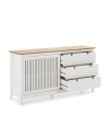 Credenza Bruna in legno massiccio colore bianco e pino 150x40x80H - Anta scorrevole e 3 cassetti