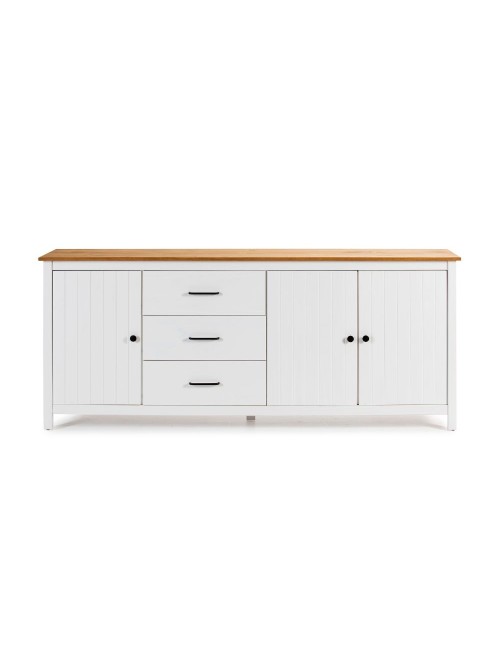 Credenza Miranda in legno massiccio colore bianco e pino 191x40x80H - 3 Ante e 3 cassetti