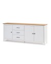 Credenza Miranda in legno massiccio colore bianco e pino 191x40x80H - 3 Ante e 3 cassetti