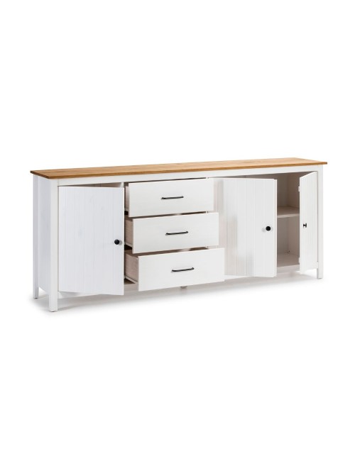 Credenza Miranda in legno massiccio colore bianco e pino 191x40x80H - 3 Ante e 3 cassetti