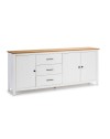 Credenza Miranda in legno massiccio colore bianco e pino 191x40x80H - 3 Ante e 3 cassetti
