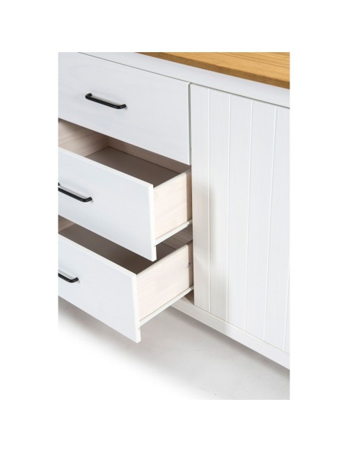 Credenza Miranda in legno massiccio colore bianco e pino 191x40x80H - 3 Ante e 3 cassetti