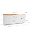 Credenza Miranda in legno massiccio colore bianco e pino 191x40x80H - 3 Ante e 3 cassetti