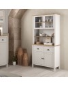 Credenza alta con vetrina Misti in legno massiccio bianco e rovere – 4 ante, 2 cassetti 90x40x180H