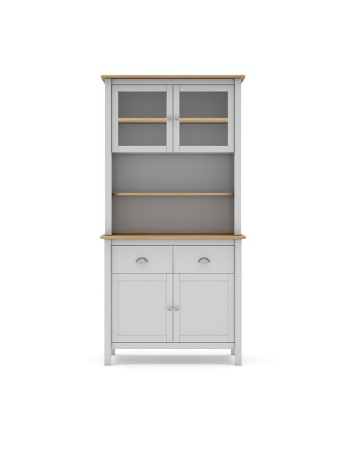 Credenza alta con vetrina Misti in legno massiccio bianco e rovere – 4 ante, 2 cassetti 90x40x180H