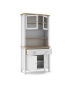 Credenza alta con vetrina Misti in legno massiccio bianco e rovere – 4 ante, 2 cassetti 90x40x180H